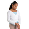 Capezio children’s soft knit ballet wrap sweater in white with long sleeves and an adjustable self-tie fit - 2
