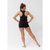 Girl wearing Studio 7 Dancewear performance T-back dance singlet in black, back view
