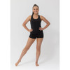 Girl wearing Studio 7 Dancewear performance T-back dance singlet in black, front view