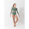 Studio 7 Dancewear Womens Cleo Long Sleeve Mesh Leotard Forest Green Front View