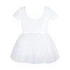 Energetiks Heidi Tutu Dress in White with a three-layer tulle skirt and cap sleeves for toddlers and children, back view