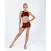 Girl wearing Energetiks Oakley boyleg short in red, front view