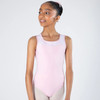 Energetiks Abby Lace Back Paneling Leotard in Candy front on dancer