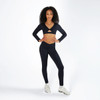 Energetiks Avery Long-Sleeve Twist Crop Top Children's Sizes in Black, dancer front view