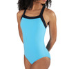 Energetiks Remi Twist Camisole Dance Leotard Children's Sizes in Sky Blue, dancer front view