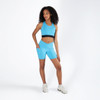 Energetiks Halley Mid-Thigh Dance Bike Short Children's Sizes in Sky Blue, dancer front view