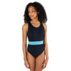Energetiks Skyler Cross-Back Dance Leotard Children's Sizes in Black, dancer front view