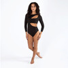 Energetiks Xenia Under Crop 3/4 Sleeve Leotard Adult Sizes in Black, dancer front view