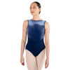 Energetiks Veronica Low Back Velvet Leotard Women's Sizes in Navy, dancer front