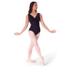  Capezio Soft Elegance Twist Front Dance Leotard Women's Sizes in Black, dancer front view