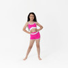 Studio 7 Dancewear Rikki girls' dance crop top in black/hot pink with scoop neckline and supportive under-bust band, front view