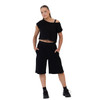Girl wearing Studio 7 Dancewear cropped studio tee in black, front view