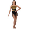 Girl wearing Studio 7 Dancewear Sadie jazz tap leotard in Black and Gold, front view