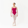 Studio 7 Dancewear camisole ballet leotard for children in mulberry, front view showing gathered V-neckline and classic camisole fit
