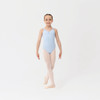 Studio 7 Dancewear wide strap dance leotard in pale blue, children’s size, front view of the dancer