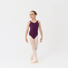 Studio 7 Dancewear wide strap dance leotard in plum, children’s size, front view of the dancer