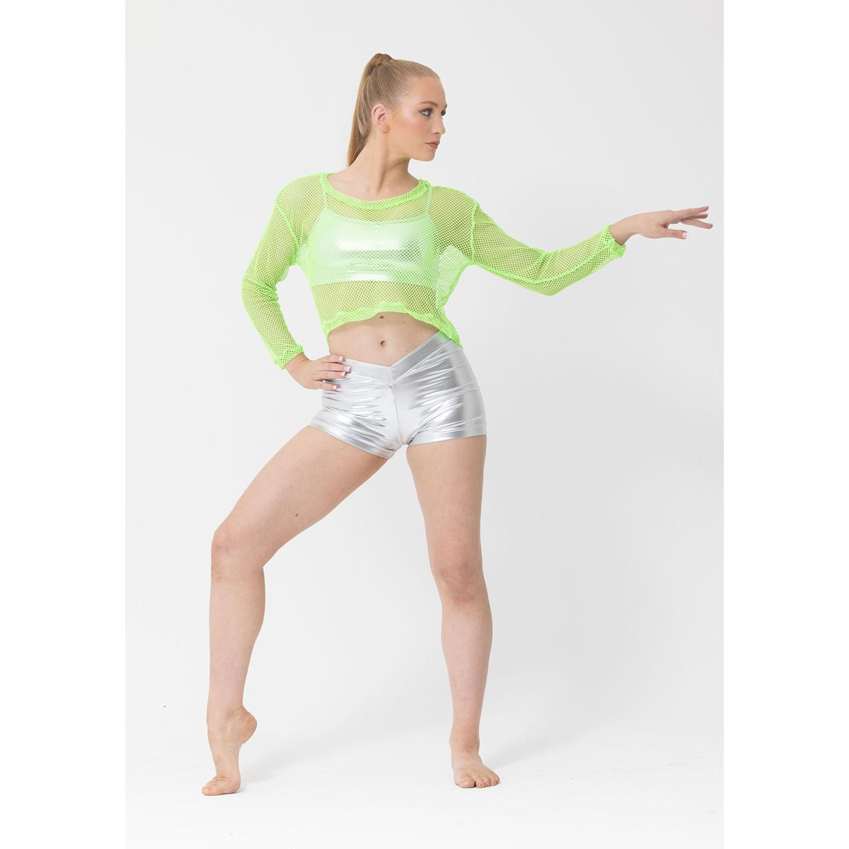 fishnet top and shorts
