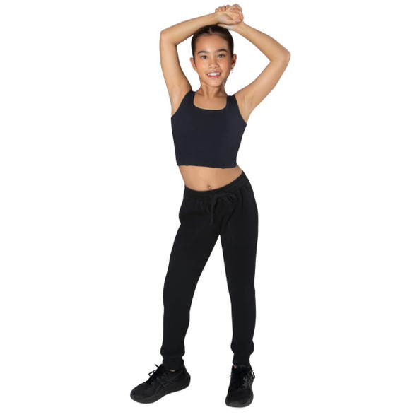 Girl wearing Energetiks Avery drawcord waist track pants in Black, back view