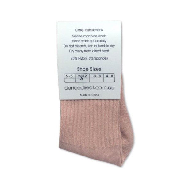 Dance Direct ribbed fold-down ballet socks in pink for young girls, soft knit and comfortable fit for ballet class, back