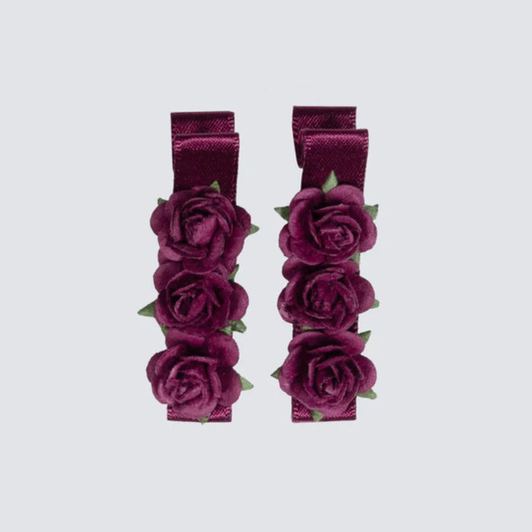Energetiks Satin Floral Blossom Hair Clips - Two Hair Clips in Burgundy