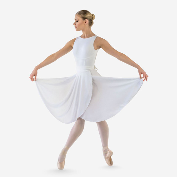 Girl in White Studio 7 Dancewear Lucia long chiffon wrap skirt, front view