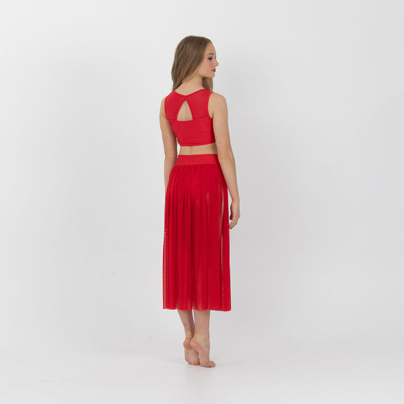  Girl in Red Studio 7 Dancewear Vision full length split leg mesh skirt, back view