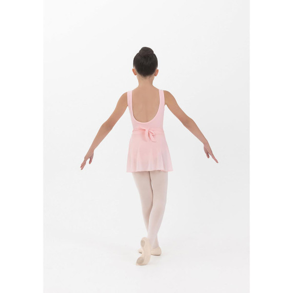 Girl in Ballet Pink Studio 7 Dancewear Audrey short wrap skirt, back view