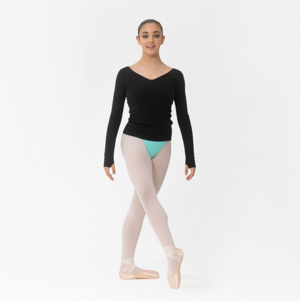 Studio 7 Dancewear Essential Class Warm-Up Top for Adults in Black, front view