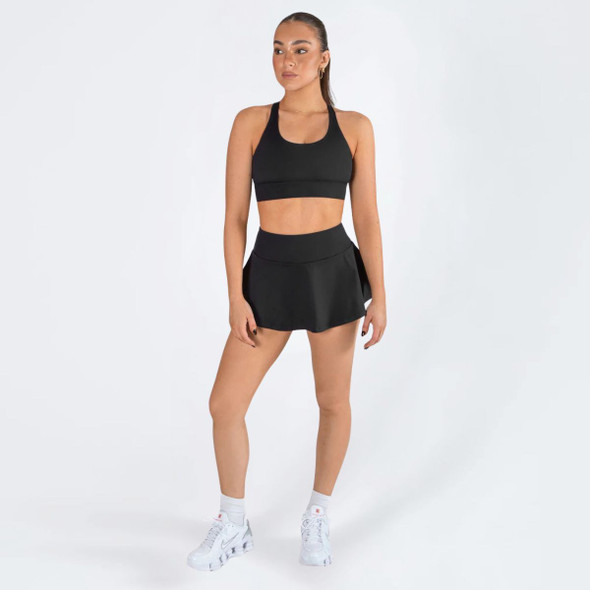 Energetiks Clea Skort with Inbuilt Short and Pocket Adult Size in Black, dancer front view