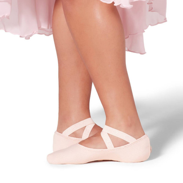 Capezio Motion Split Sole Ballet Slipper in Light Pink on dancer's feet