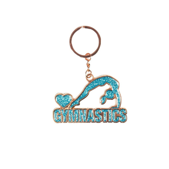 Energetiks Gymnastics Keyring with blue gymnast silhouette and gymnastics lettering on white background
