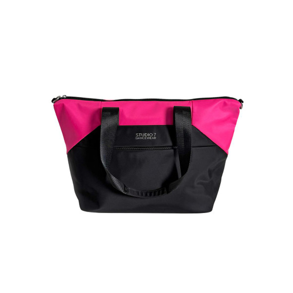  Studio 7 Dancewear Tilly Tote dance bag in Black and Neon Pink, front view