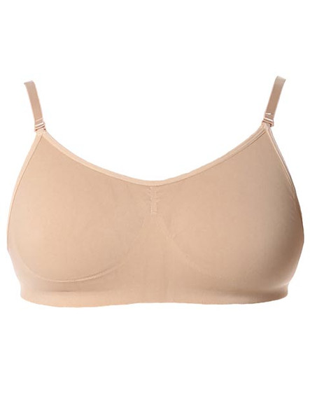Front view of Studio 7 Dancewear Girls Convertible Dance Bra in flesh tone with flesh front straps