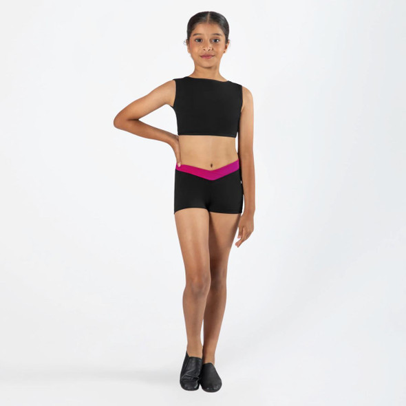Energetiks Claudia Crossed V Waist Dance Short Children Size in Mulberry