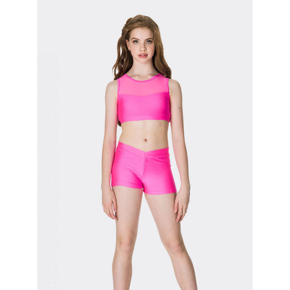 Studio 7 Dancewear Girls Mesh Performance Crop Top Hot Pink Front View