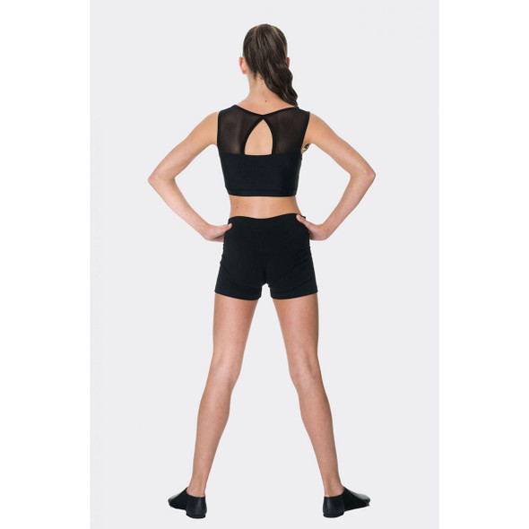 Studio 7 Dancewear Womens Mesh Performance Crop Top Black Back View
