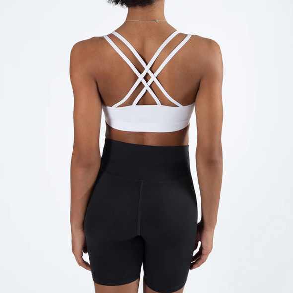 Energetiks Roxy Double Cross Crop Top in White on dancer back view.