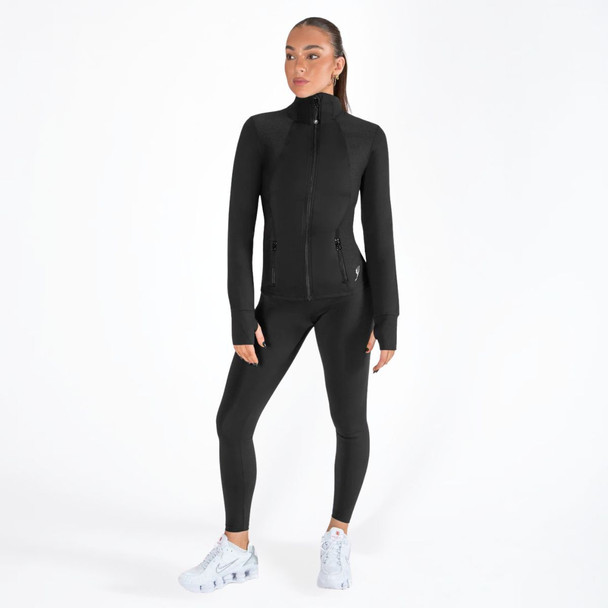 Energetiks Lara Endurance Zip Up Black Jacket in Black, front view