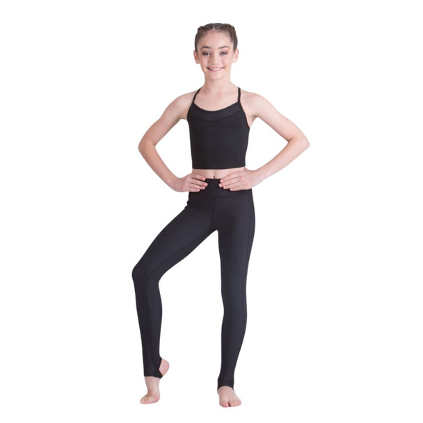 Studio 7 Kara Crop Top with Split Back in Black, dancer front view