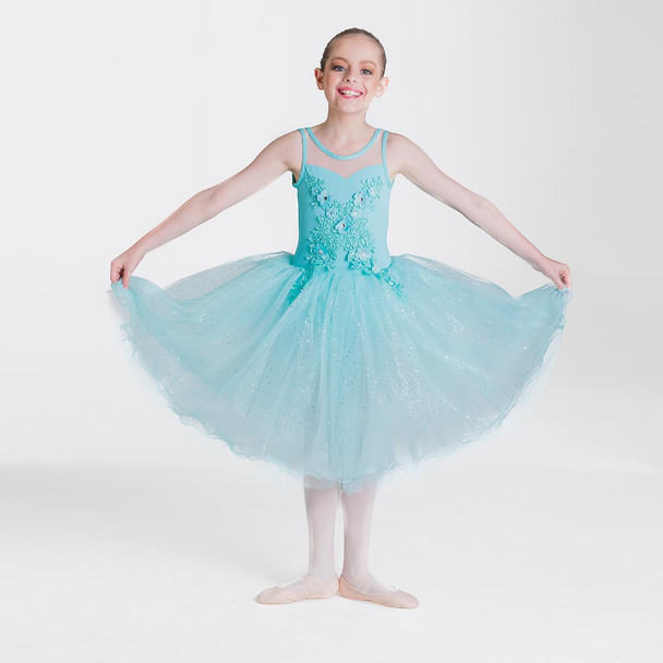 Woman wearing Studio 7 Dancewear Classical Dream tutu dress in Ice Blue, front view