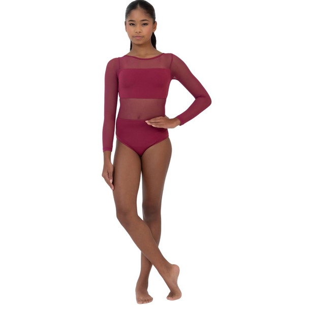 Studio 7 Dancewear Girls Cleo Long Sleeve Mesh Leotard crimson Front View