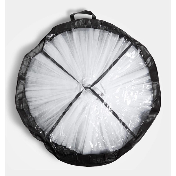Studio 7 Dancewear round tutu bag open, showing the tutu compartment inside