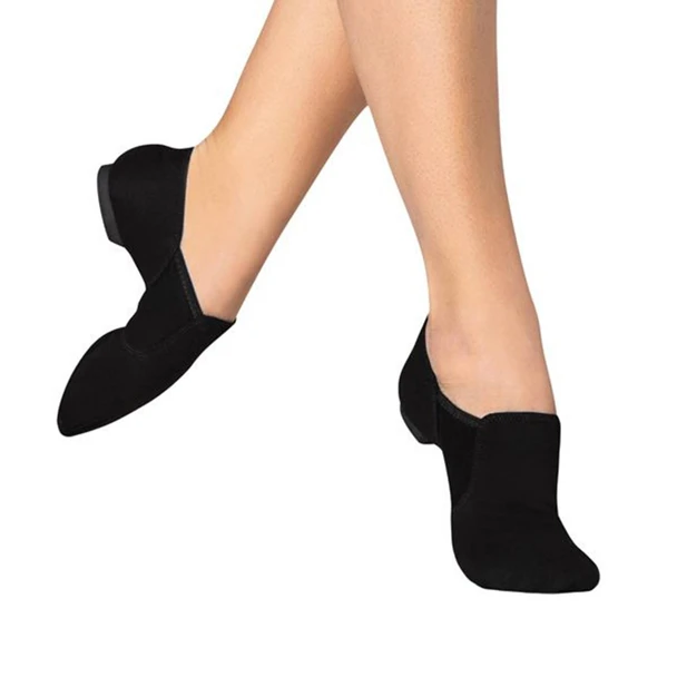  Energetiks Tech Fit stretch canvas pull on jazz boot in Black, close up side view