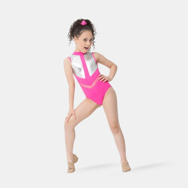 Studio 7 Dancewear Venus Metallic Leotard Superhero Children in Hot Pink/Silver