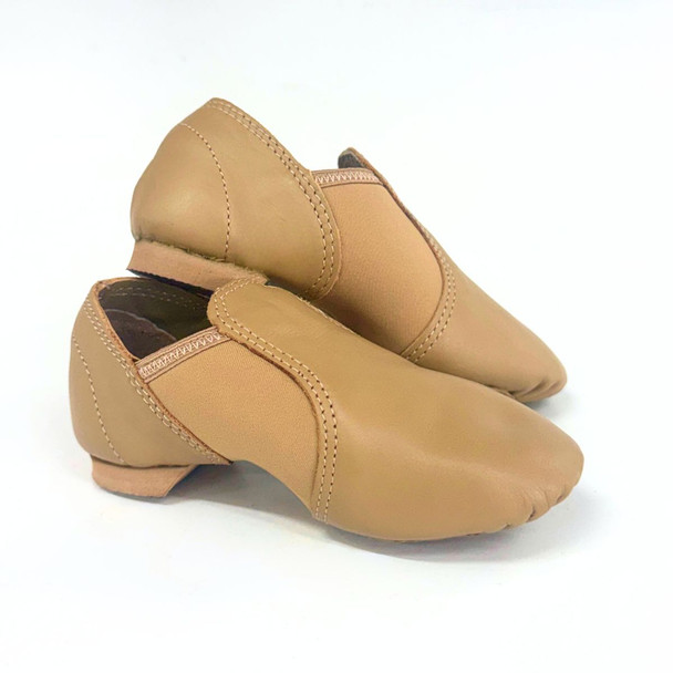  Dance Direct Leather Pull On Split Sole Jazz Shoe in Tan, side view