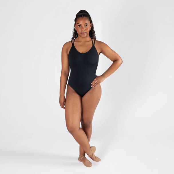 Energetiks Ashi Camisole Intricate Straps Leotard Adult in Black dancer front view
