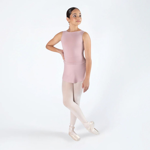 Energetiks Natalia Pull On Style Dance Skirt Children's Sizes in Pink Champagne, Dancer Front View