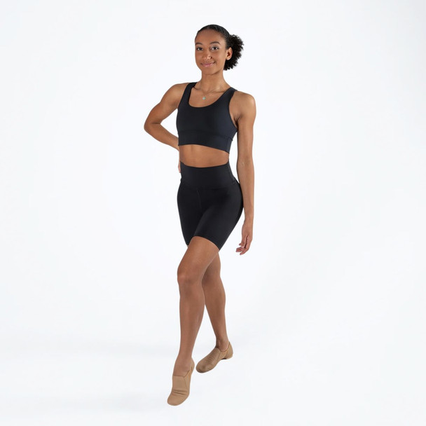Energetiks Eve T-Cut Racer Back Dance Crop Top Adult Sizes in Black, dancer front