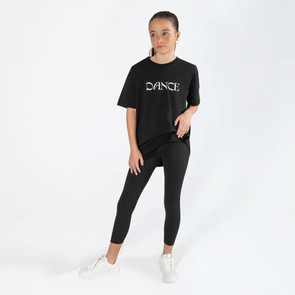 Energetiks Graphic Parker Oversized Fit Tee Children's Sizes in Black, dancer front view