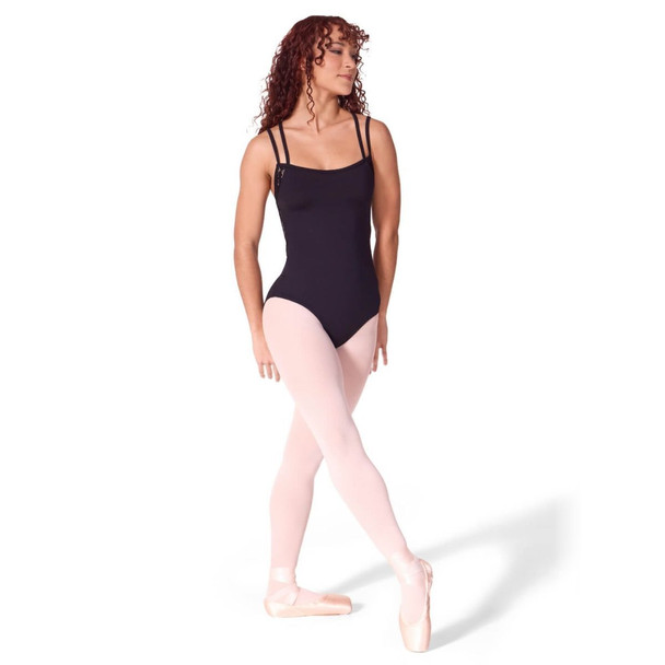 Capezio Soft Elegance Lace Camisole Leotard Women's Sizes in Black, dancer front view